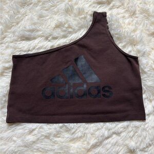 Adidas One Shoulder Crop Top Brown Logo Stretch Women’s M